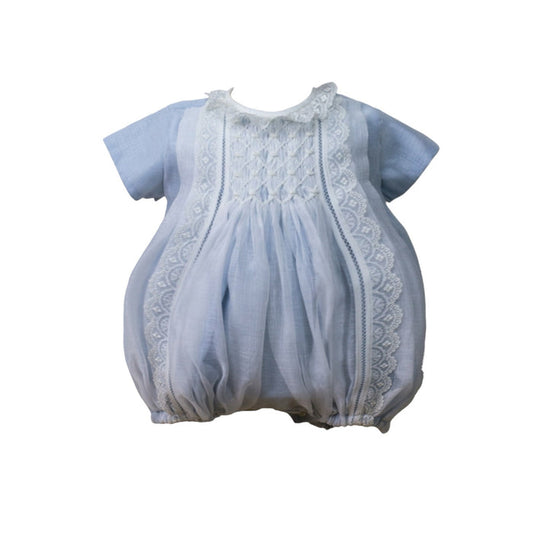 Willow Light Blue Handsmocked Romper with Bonnet