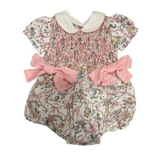 Winnie-The-Pooh Girl Bow Birthday Handsmocked Romper
