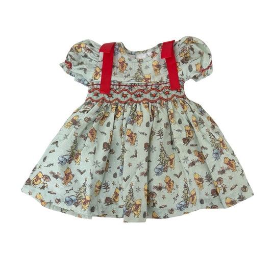 Winnie-the-Pooh Xmas Red Bows Handsmocked Dress