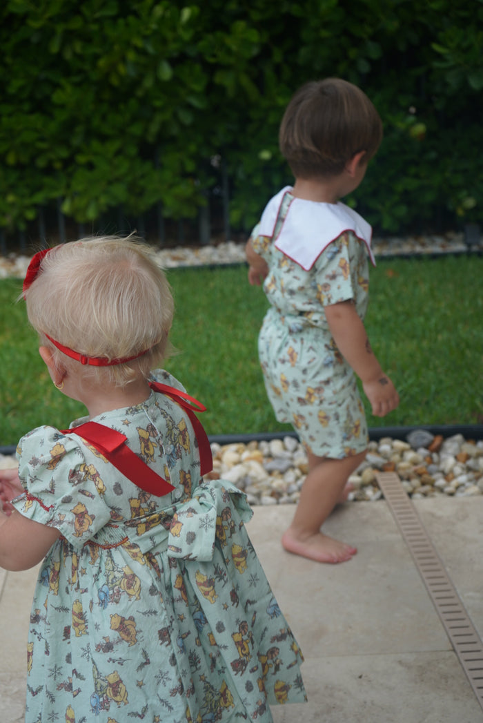 Winnie-the-Pooh Xmas Red Bows Handsmocked Dress