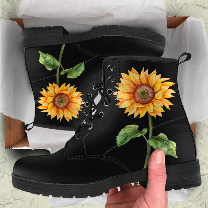 Womens Beautiful Sunflower Printed Fashion Ankle Boots
