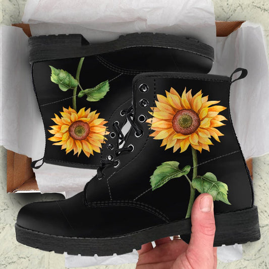 Womens Beautiful Sunflower Printed Fashion Ankle Boots