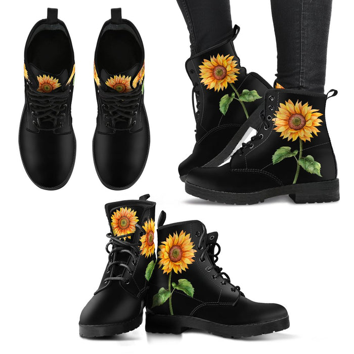 Womens Beautiful Sunflower Printed Fashion Ankle Boots