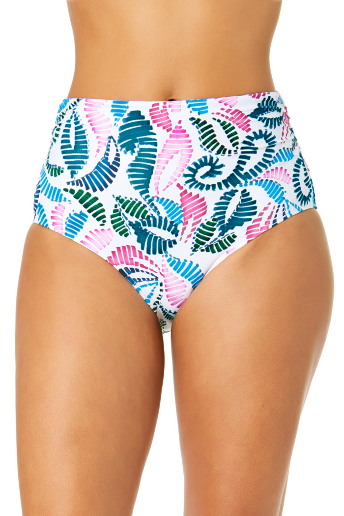 Women's Corallo Paisley Fold Over High Waist Shirred Bikini Swim Bottoms