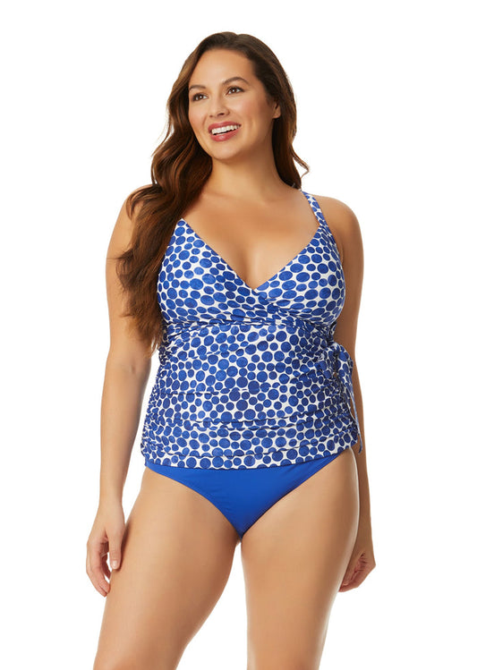 Women's Denim Dot Wrap Tie Tankini Swim Top - FINAL SALE