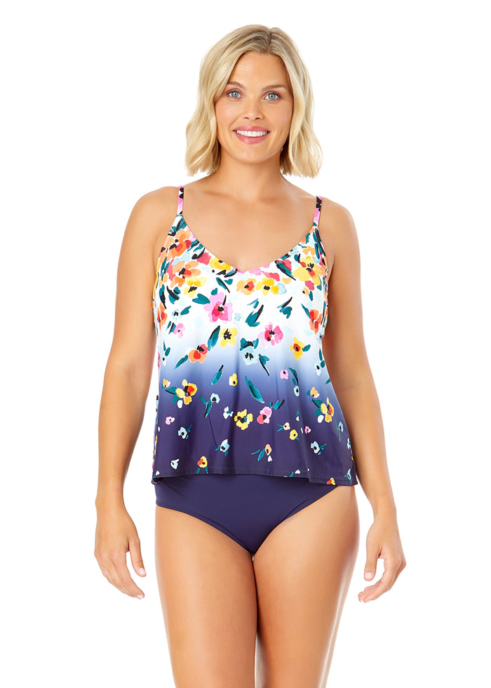 Women's Gradient Floral Easy Triangle Tankini Swim Top - FINAL SALE