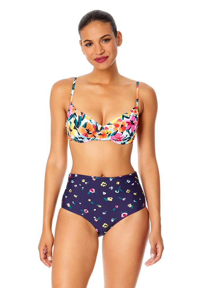 Women's Gradient Floral Shirred Underwire Bikini Swim Top - FINAL SALE