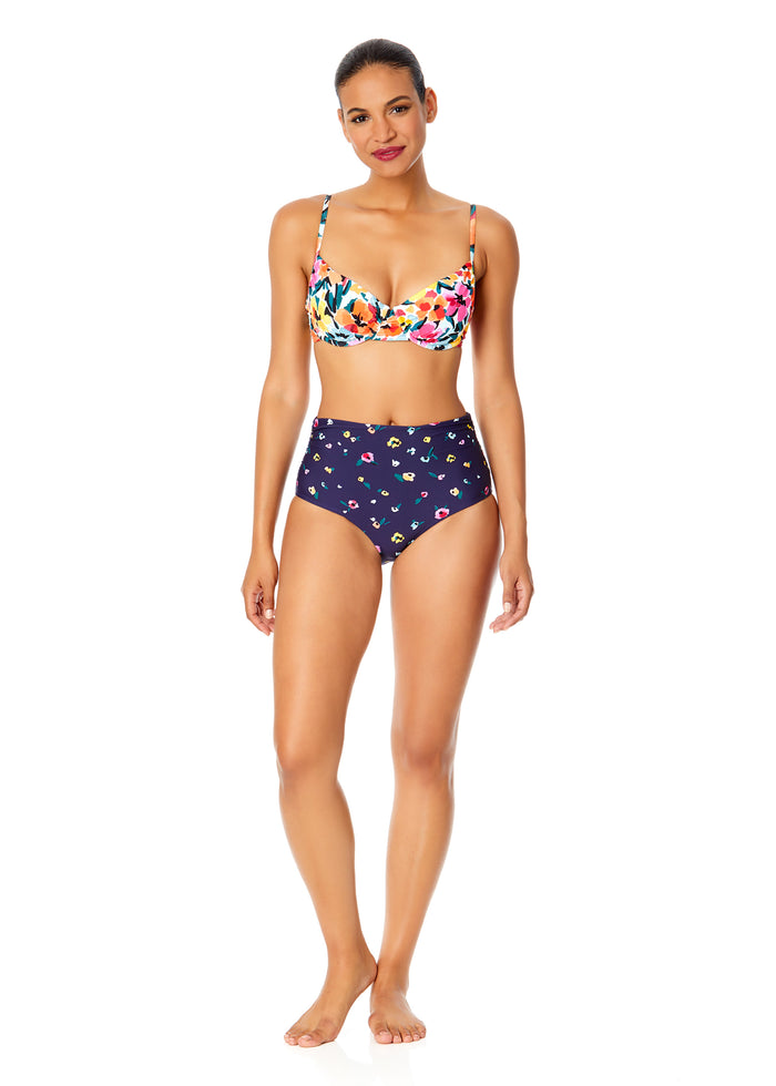 Women's Gradient Floral Shirred Underwire Bikini Swim Top - FINAL SALE