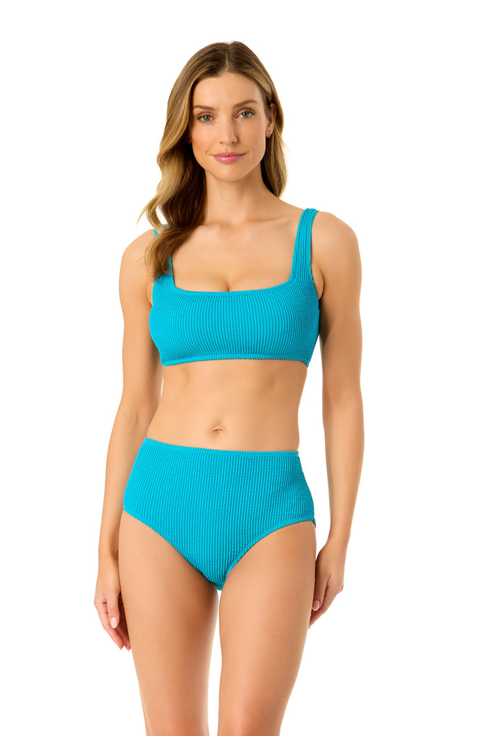 Women's Live In Color Textured Classic Square Neck Bralette Bikini Swim Top