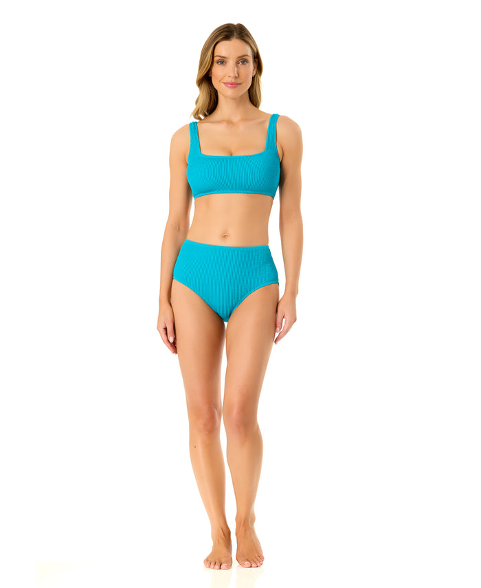 Women's Live In Color Textured Classic Square Neck Bralette Bikini Swim Top