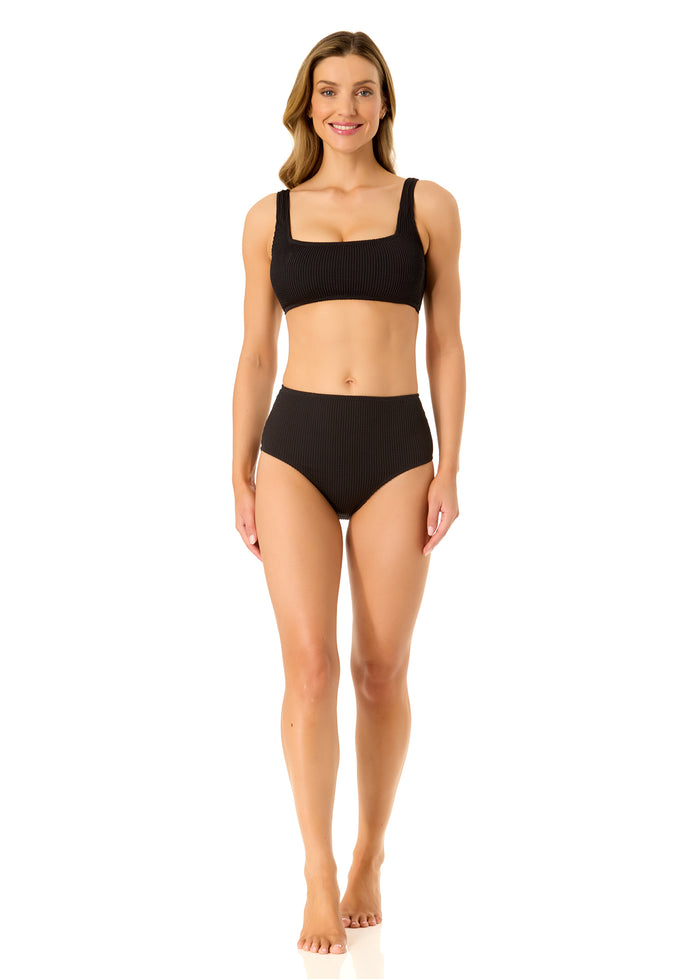 Women's Live In Color Textured Classic Square Neck Bralette Bikini Swim Top