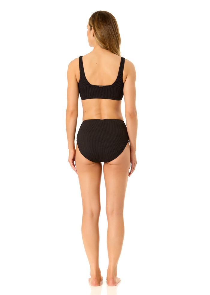 Women's Live In Color Textured Classic Square Neck Bralette Bikini Swim Top