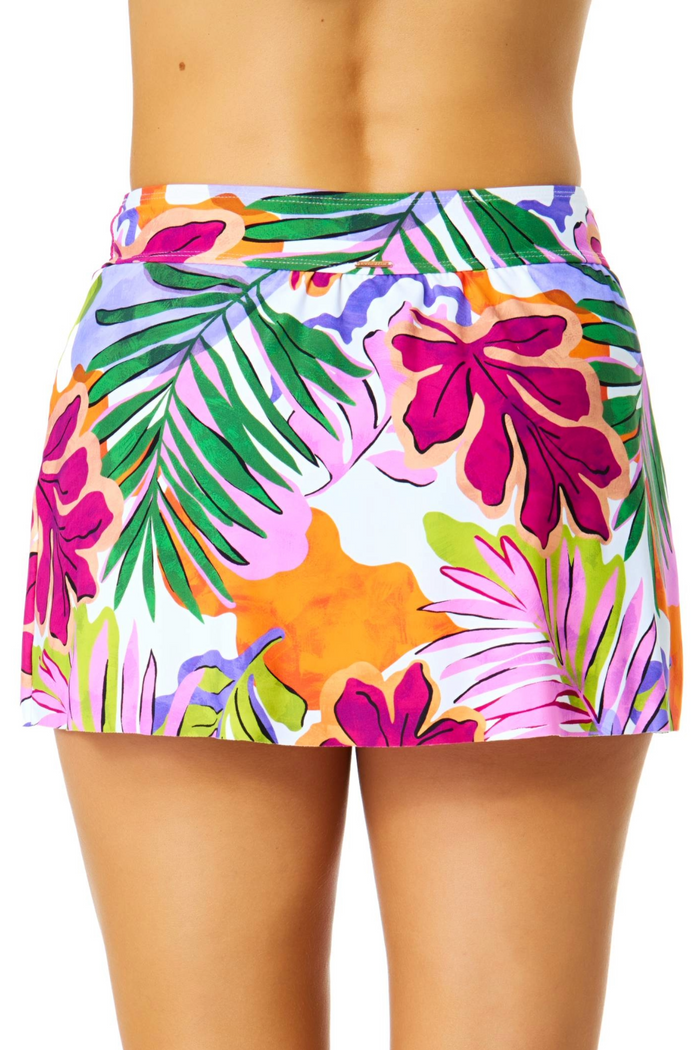 Women's Mod Tropical Drape Front Mid Rise Swim Skirt Bottom
