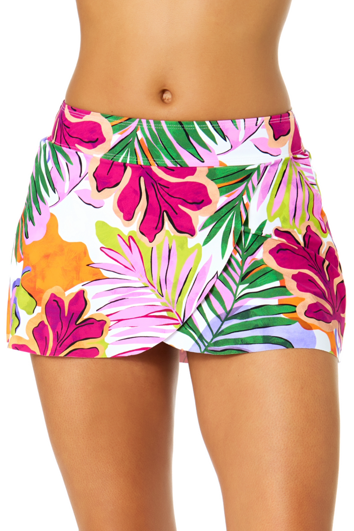 Women's Mod Tropical Drape Front Mid Rise Swim Skirt Bottom