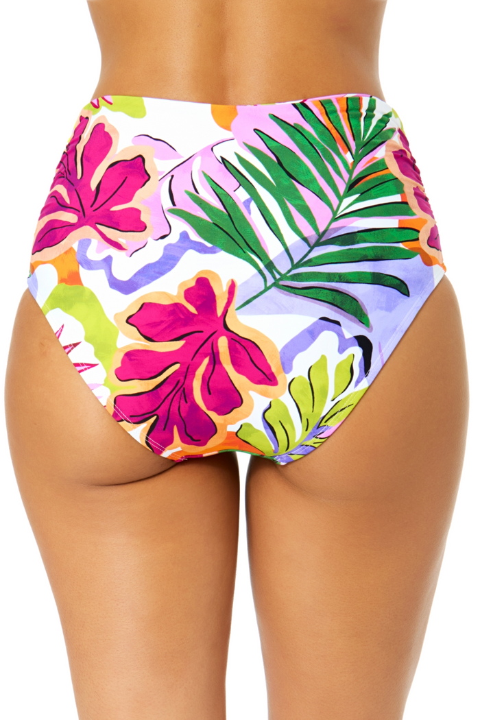 Women's Mod Tropical Fold Over High Waist Shirred Bikini Swim Bottoms