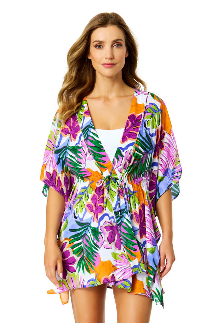 Women's Mod Tropical Tie Front Kaftan Swimsuit Cover Up