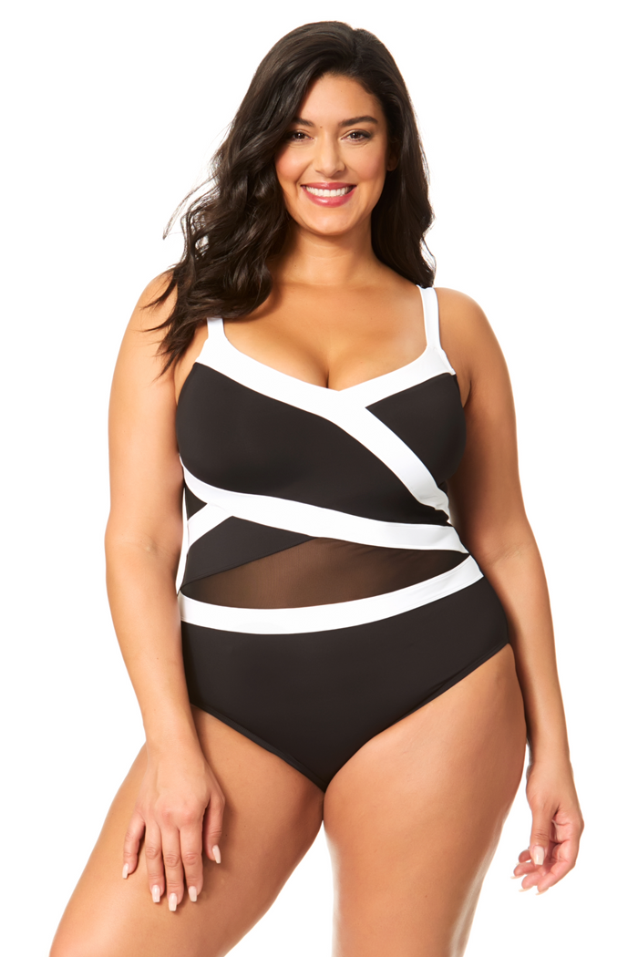 Women's Plus Gabor Mesh Mesh Insert One Piece Swimsuit