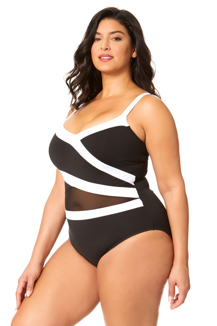 Women's Plus Gabor Mesh Mesh Insert One Piece Swimsuit