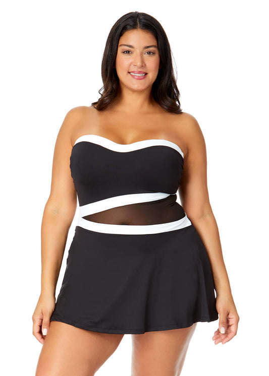 Women's Plus Gabor Mesh Paneled Strapless Mesh Swim Dress