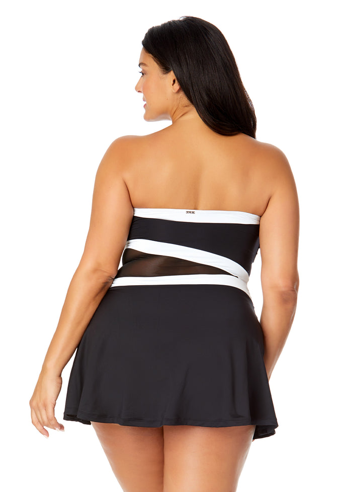 Women's Plus Gabor Mesh Paneled Strapless Mesh Swim Dress