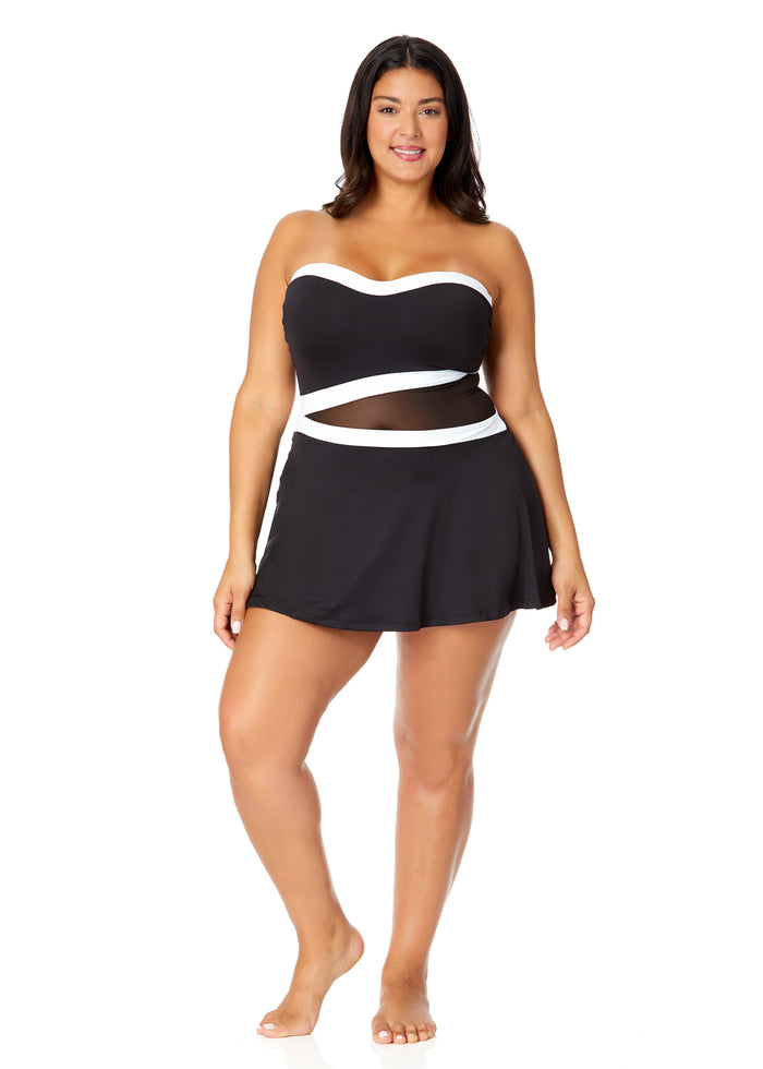 Women's Plus Gabor Mesh Paneled Strapless Mesh Swim Dress