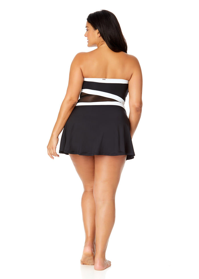 Women's Plus Gabor Mesh Paneled Strapless Mesh Swim Dress
