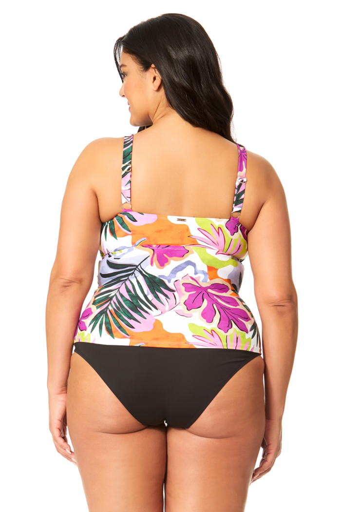 Women's Plus Mod Tropical Hidden Underwire Drape Front Tankini Swim Top