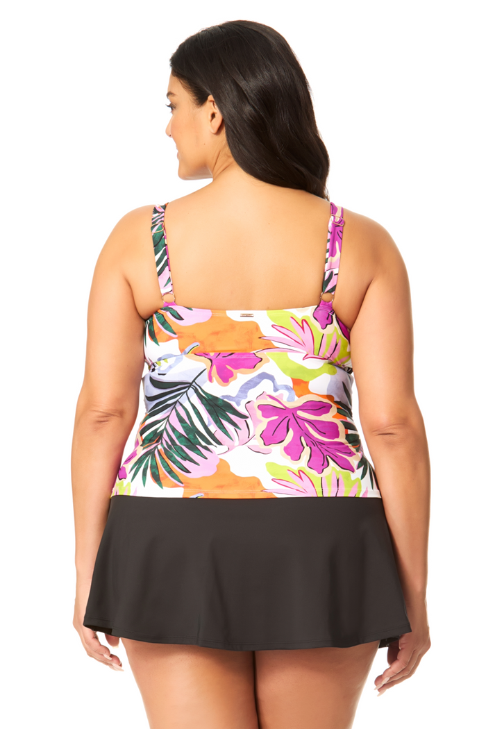 Women's Plus Mod Tropical Hidden Underwire Drape Front Tankini Swim Top