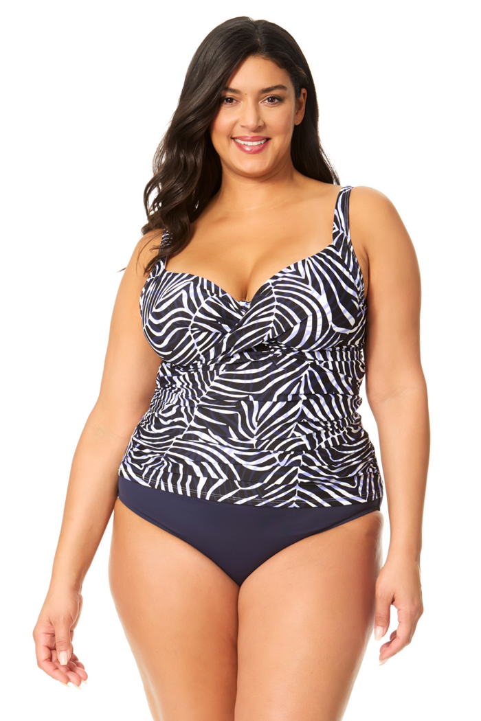 Women's Plus Shadow Palm Drape Front Underwire Swim Top