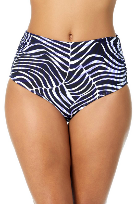 Women's Shadow Palm Fold Over High Waist Shirred Bikini Swim Bottoms
