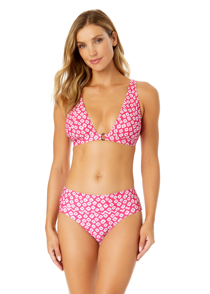Women's Shibori Geo Ring Plunge Triangle Bikini Swim Top - FINAL SALE