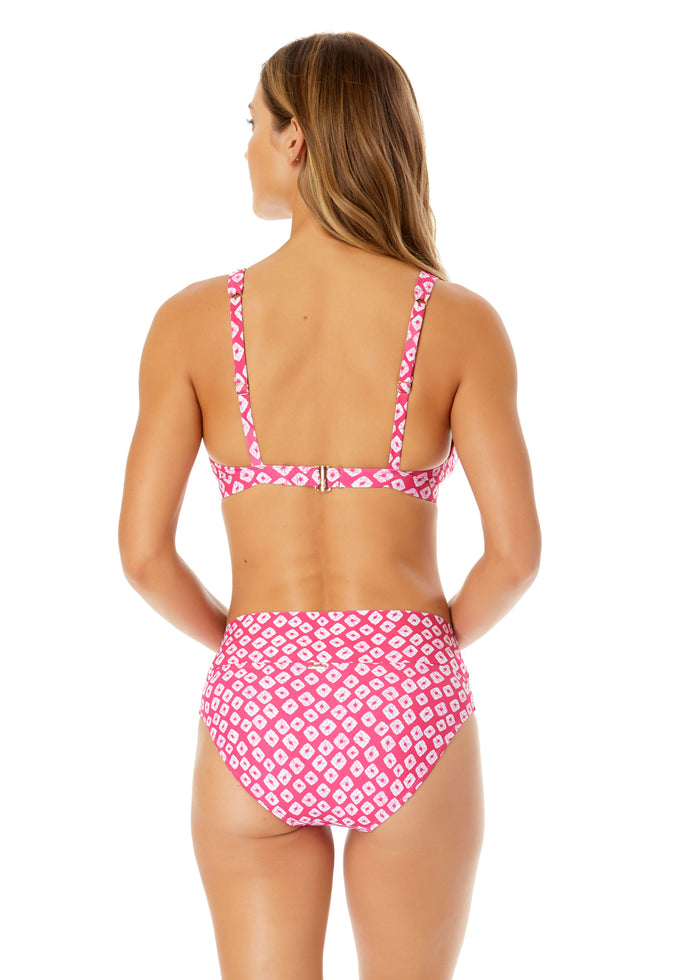 Women's Shibori Geo Ring Plunge Triangle Bikini Swim Top - FINAL SALE