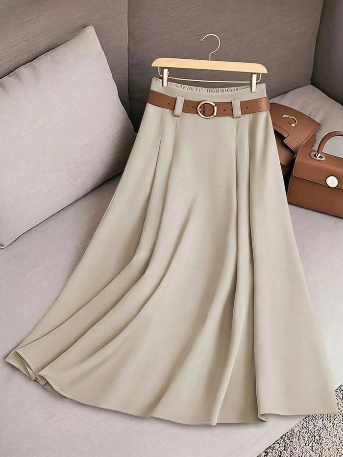 Women's Solid Color High Waist A-Line Casual Skirt