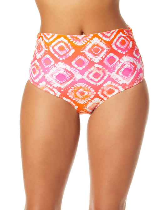 Women's Tie Dye Foulard Fold Over High Waist Shirred Bikini Swim Bottom - FINAL SALE