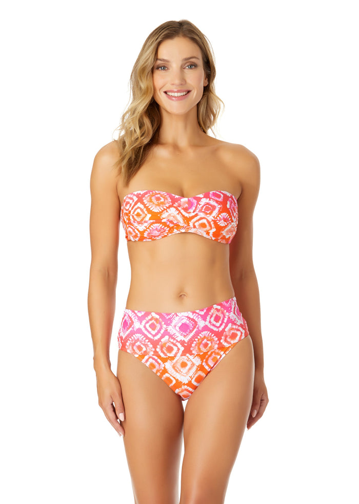 Women's Tie Dye Foulard Twist Bandeau Bikini Swim Top