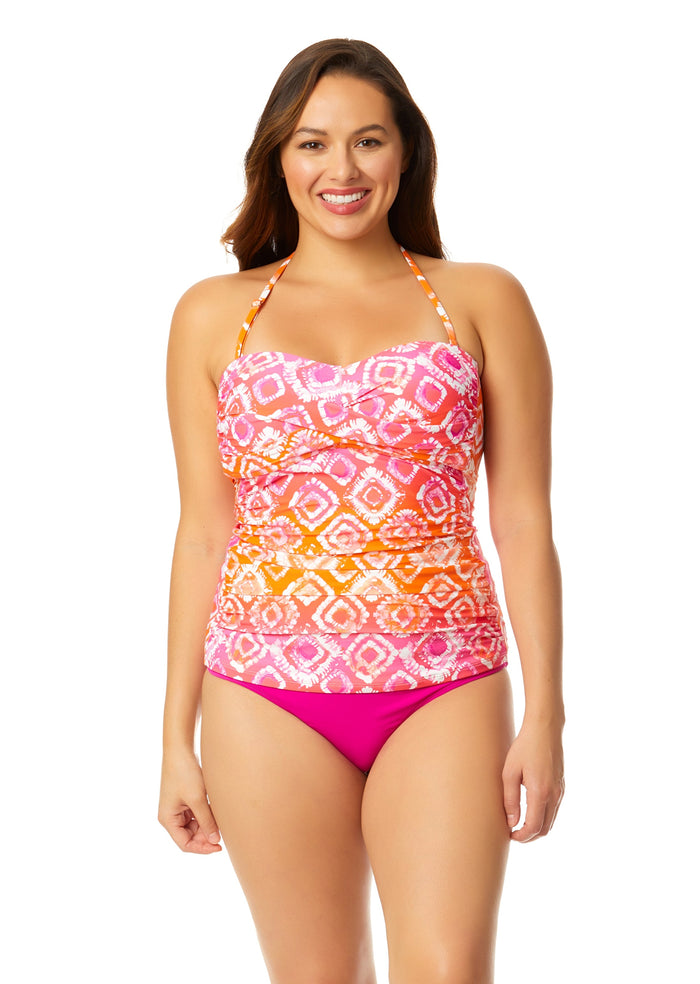 Women's Tie Dye Foulard Twist Front Bandeaukini Swim Top