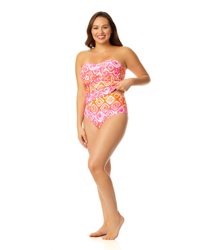 Women's Tie Dye Foulard Twist Front Bandeaukini Swim Top