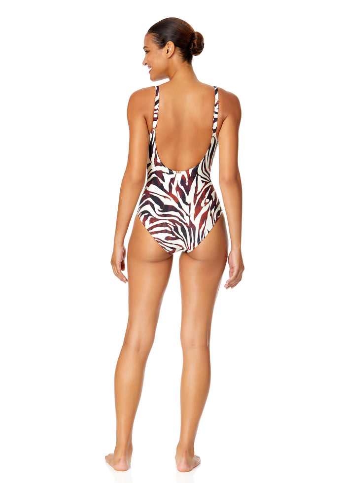 Women's Tiger Dance Plunge Twist One Piece Swimsuit