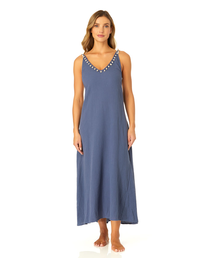 Women's V Neck Braided Shell Strap Cover Up