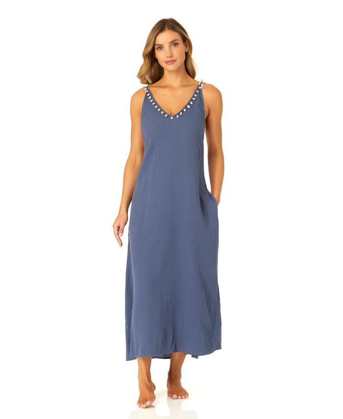 Women's V Neck Braided Shell Strap Cover Up