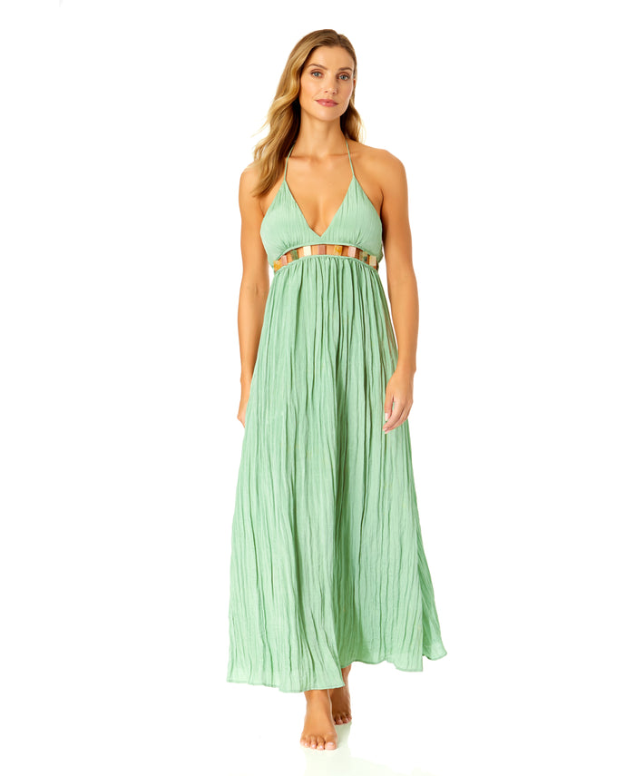 Women's V Neck Jewel Maxi Dress With Spaghetti Straps Cover Up