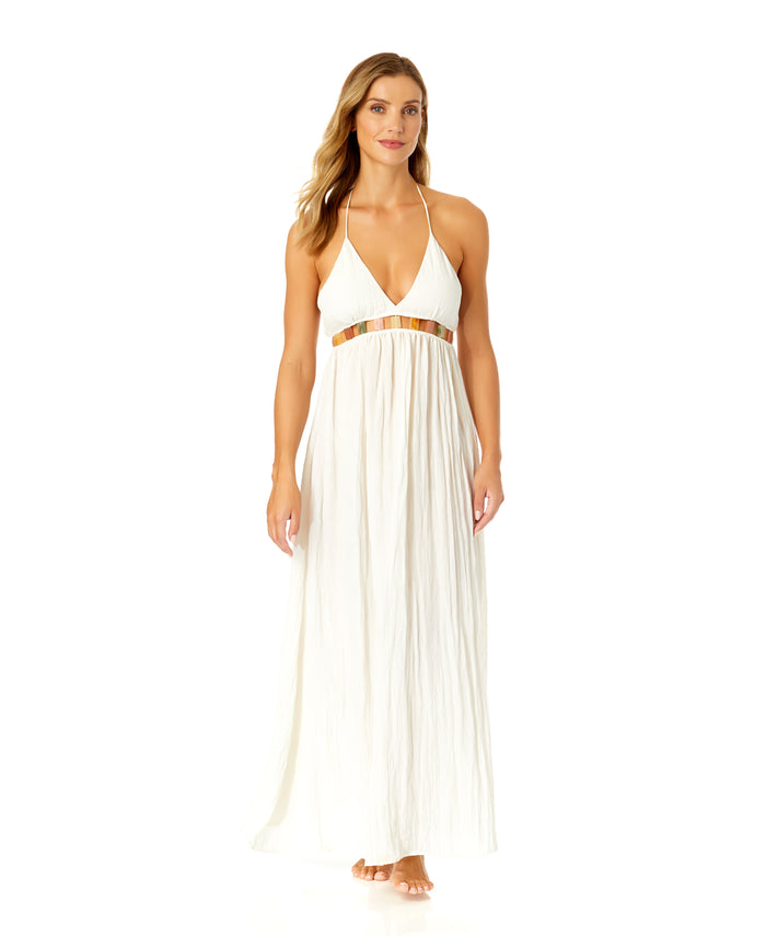Women's V Neck Jewel Maxi Dress With Spaghetti Straps Cover Up
