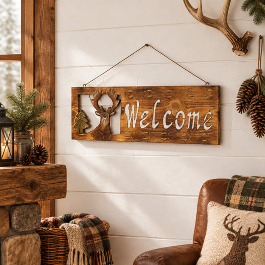 wooden whitetail deer welcome sign