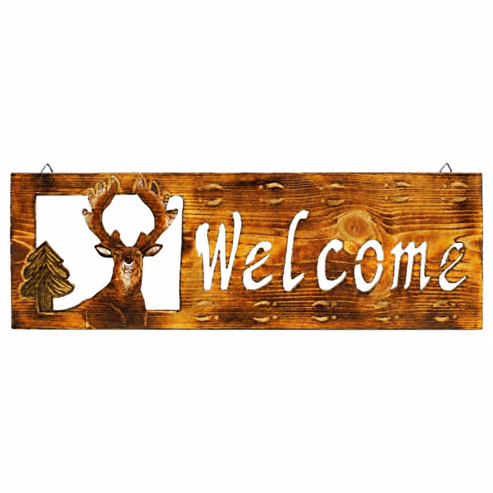wooden whitetail deer welcome sign