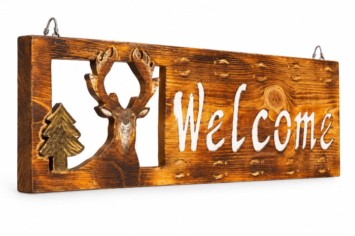 wooden whitetail deer welcome sign