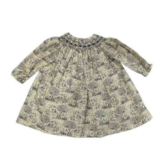Woodland Toile Handsmocked Long Sleeve Dress