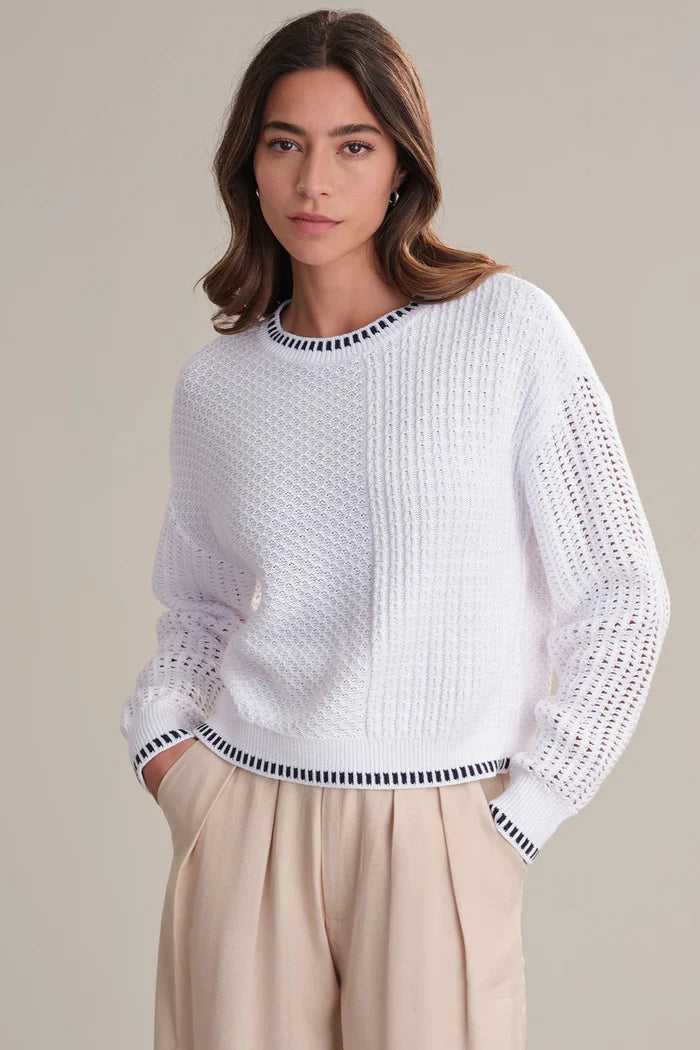 Woodwind Mixed Knit Crewneck Sweater - White