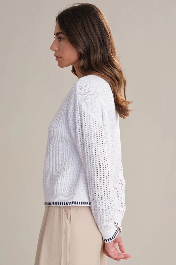Woodwind Mixed Knit Crewneck Sweater - White
