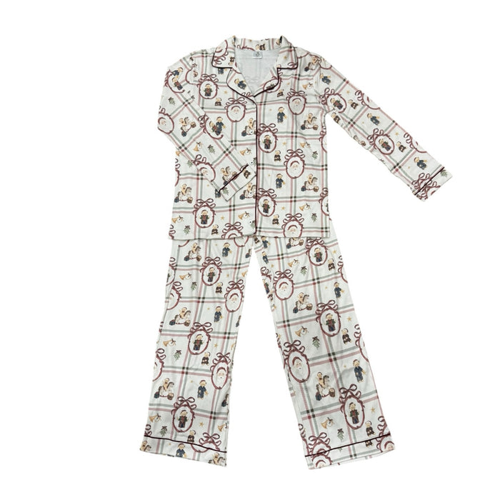 Xmas Festive Bears Mom 2-Piece Pajama Set in Santa, teddy bear and bow Christmas print