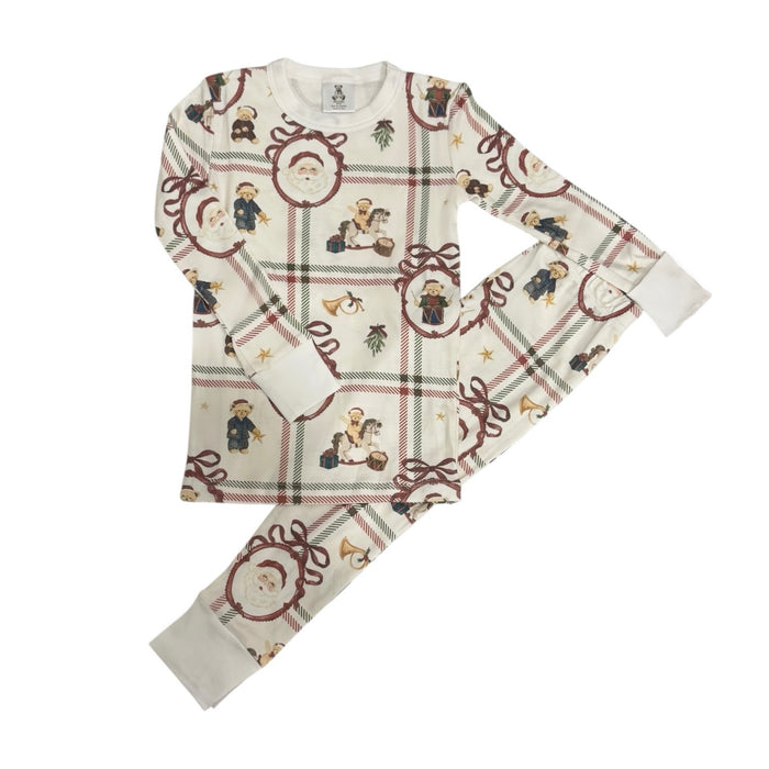 Xmas Festive Bears Unisex 2-Piece Pajama Set in Santa, teddy bear and bow Christmas print